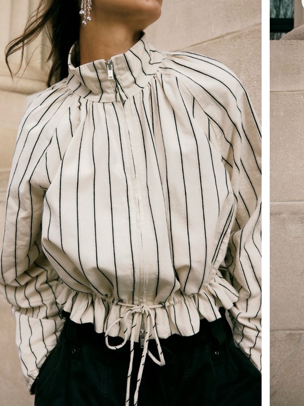 Free People Ivory Combo Striped Drawstring Jacket - Picture 2 of 6